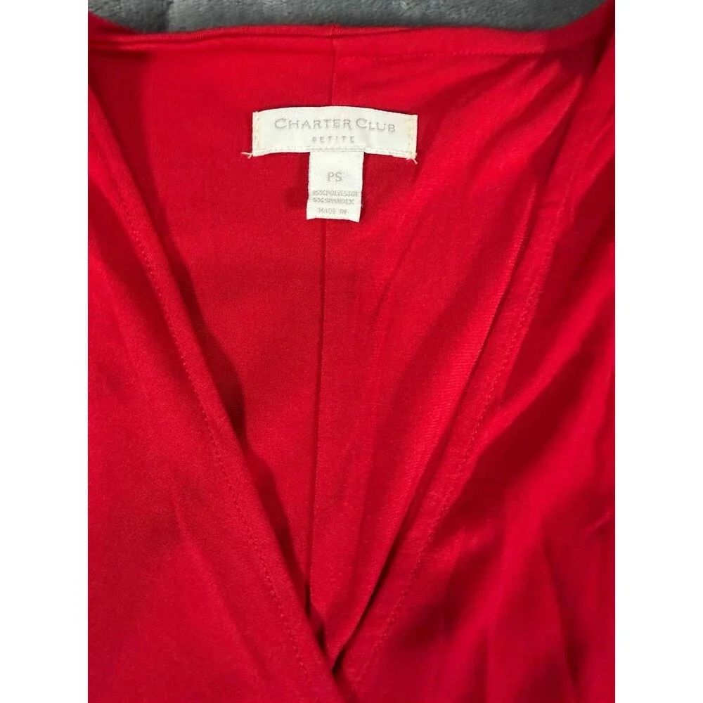 Charter Club Petite Red Faux Wrap Dress Gold Buckle NWT PS Small Long Sleeve. - Picture 6 of 6